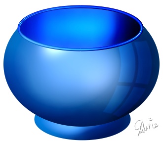 Finished blue bowl with window reflection 
